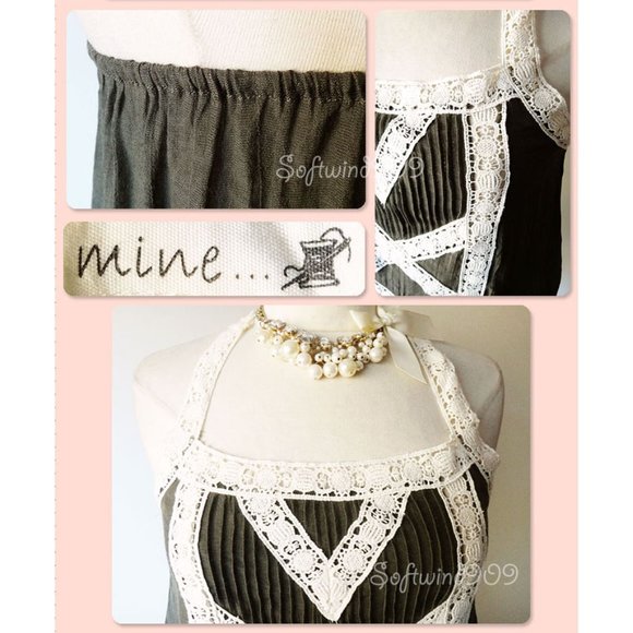 Olive Green Cream Lace Trim BOHO Gauze Airy Top - Picture 6 of 8